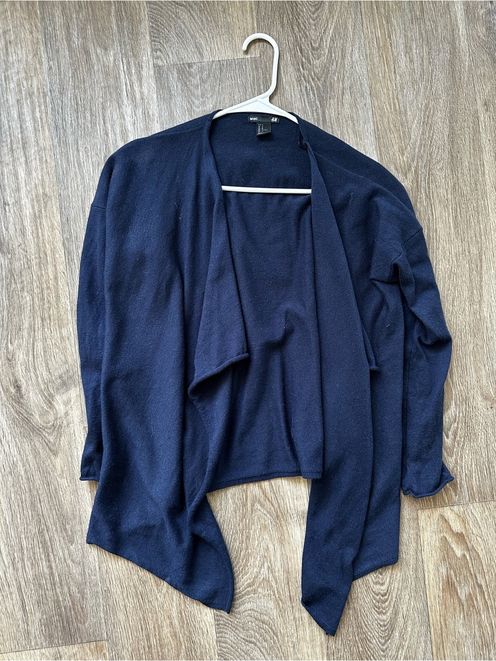H&M Basic Navy Blue Draped Open Front Cardigan Sweater Waterfall Size M